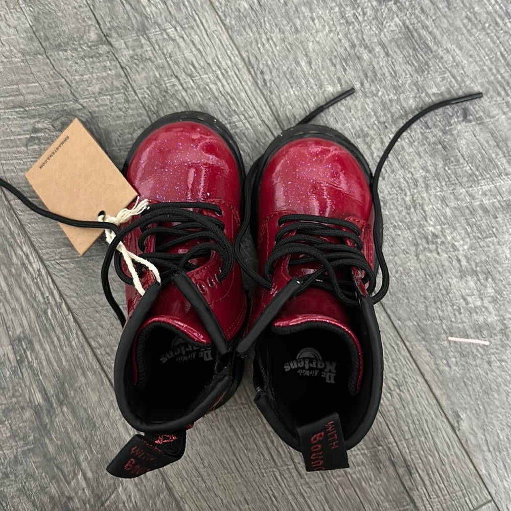 Red 1460 GLITTER LACE UP BOOTS